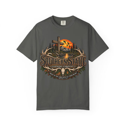 T-Shirt — Southern Static Rustic Cross Sunset Graphic Tee