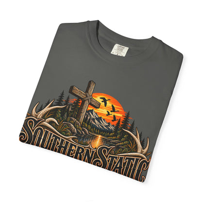 T-Shirt — Southern Static Rustic Cross Sunset Graphic Tee