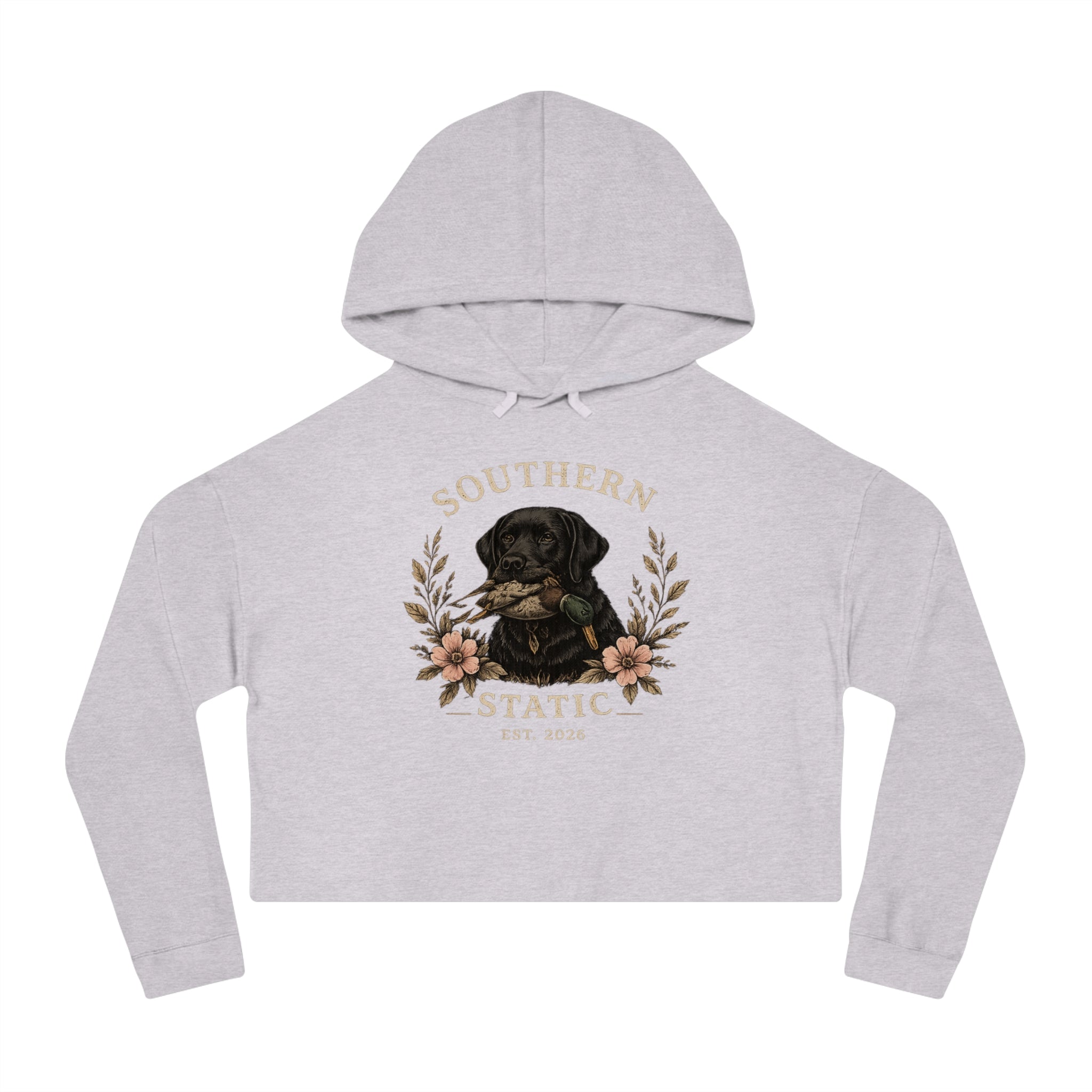 Southern Stocking Cropped Hoodie — Black Lab Floral Logo