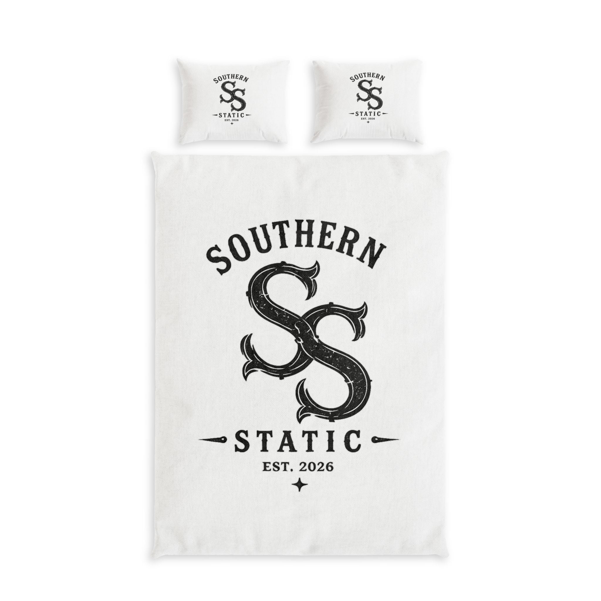 Southern Static Cotton Bed Set – Vintage Monogram Duvet Cover with Pillows
