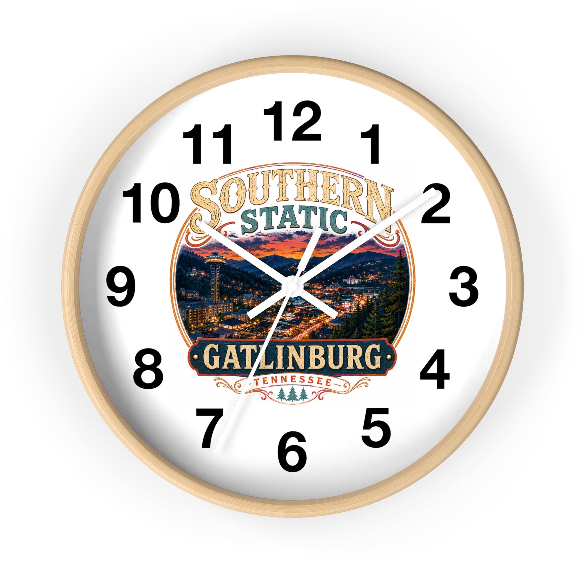 Gatlinburg Tennessee Nightscape Wall Clock | Southern Static Skyline