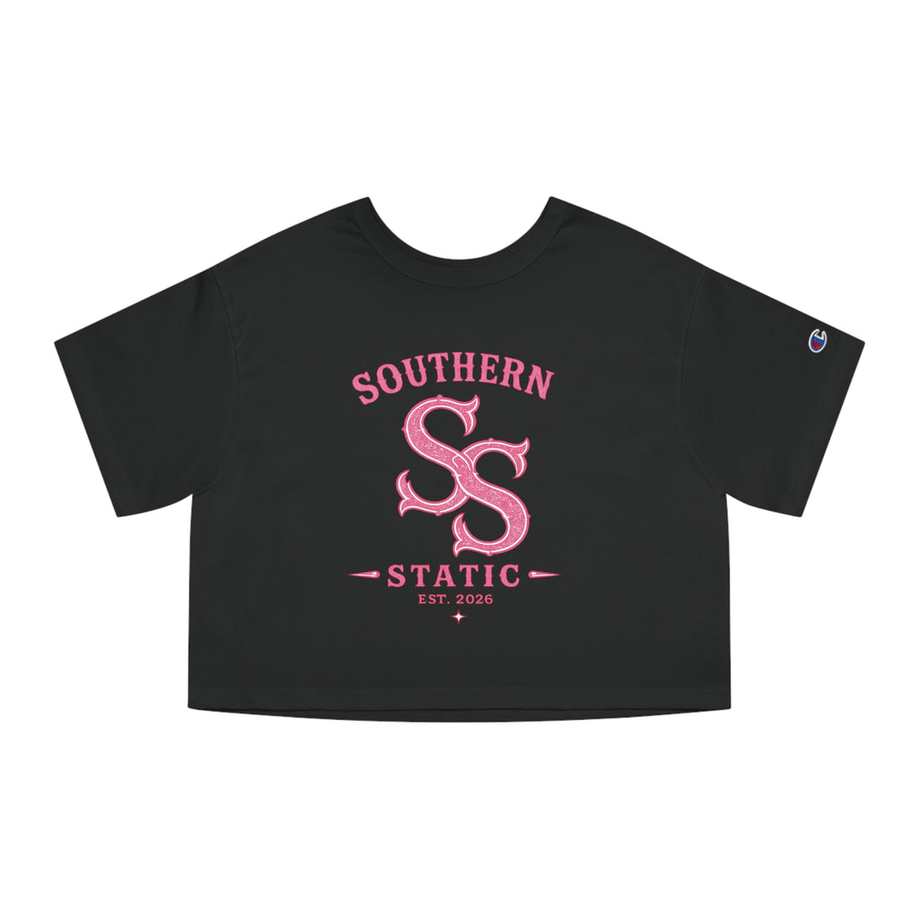 Southern Static Cropped T-Shirt — Pink Varsity Logo Tee