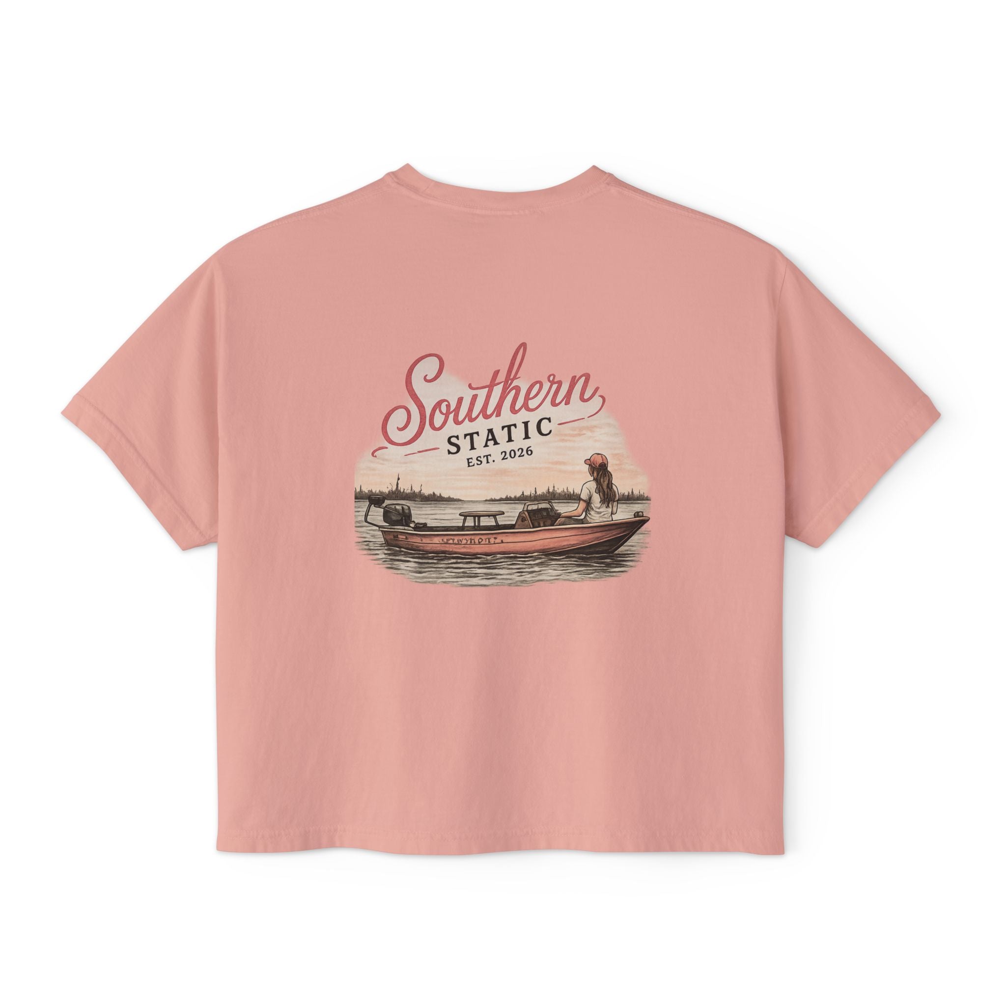Southern Static Boxy Tee - Vintage Boat Logo Women's Crop T-Shirt