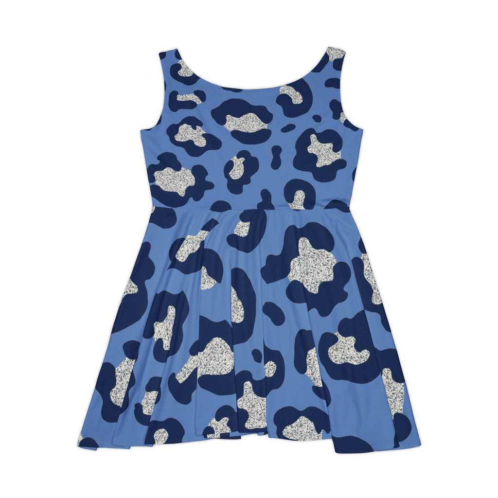 Blue Leopard Print Skater Dress — Women's AOP Casual Dress