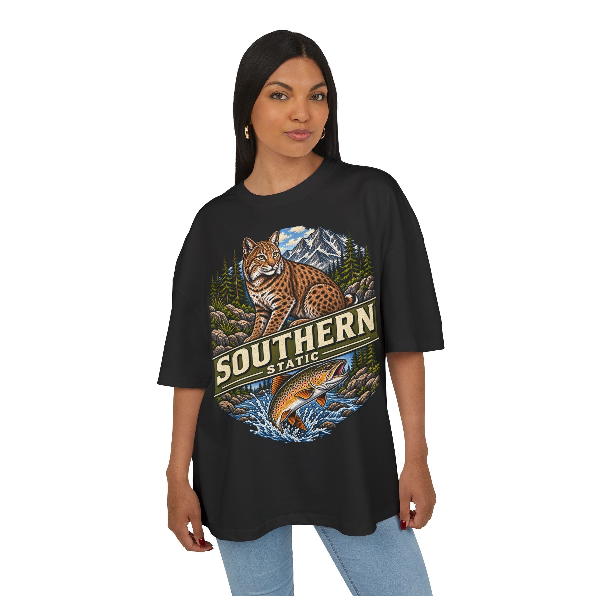 Southern Static Wildlife Tee — Bobcat & Trout Outdoor Graphic Shirt