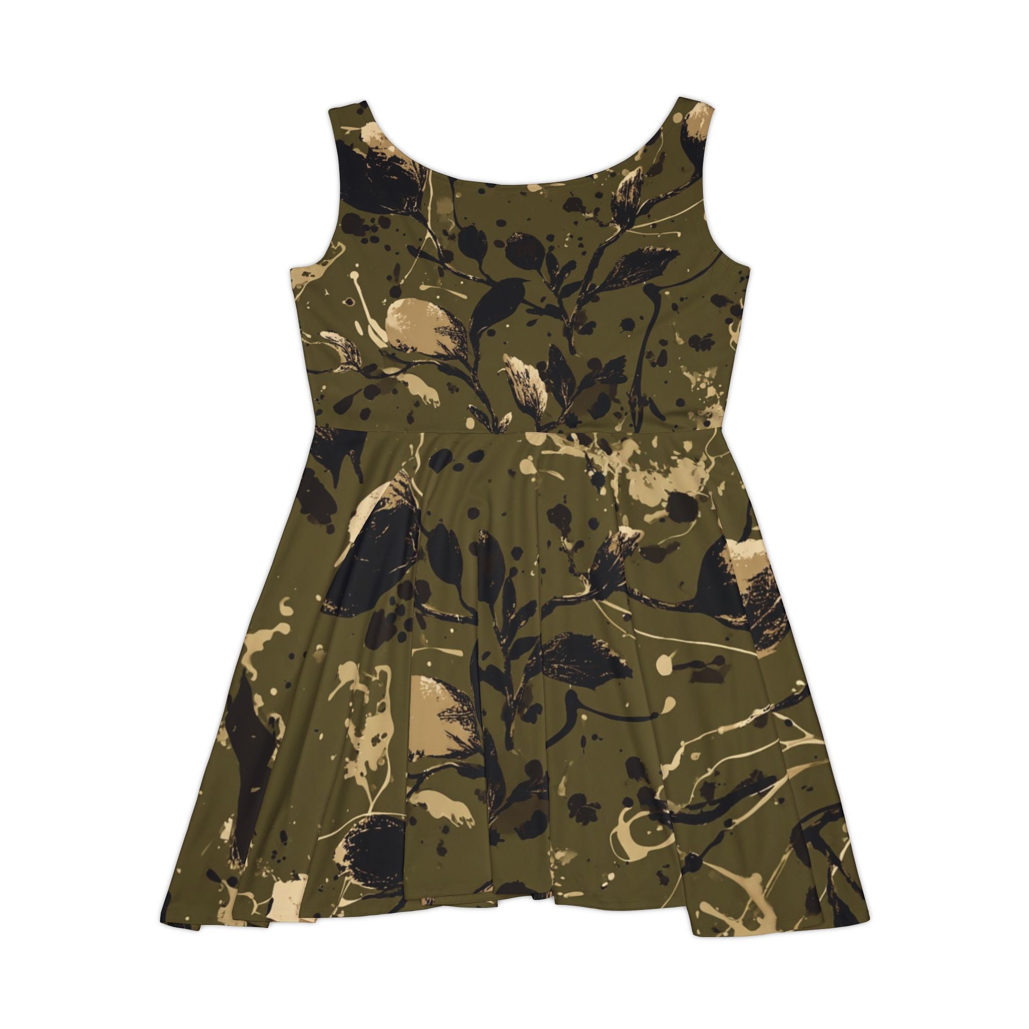 Camo Splatter Skater Dress — Olive Abstract Floral AOP