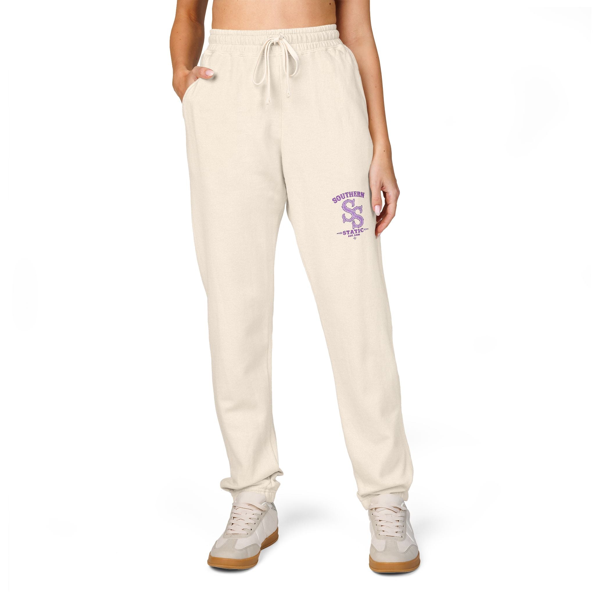 Embroidered 'S' Floral Sweatpants – Garment-Dyed Fleece Joggers