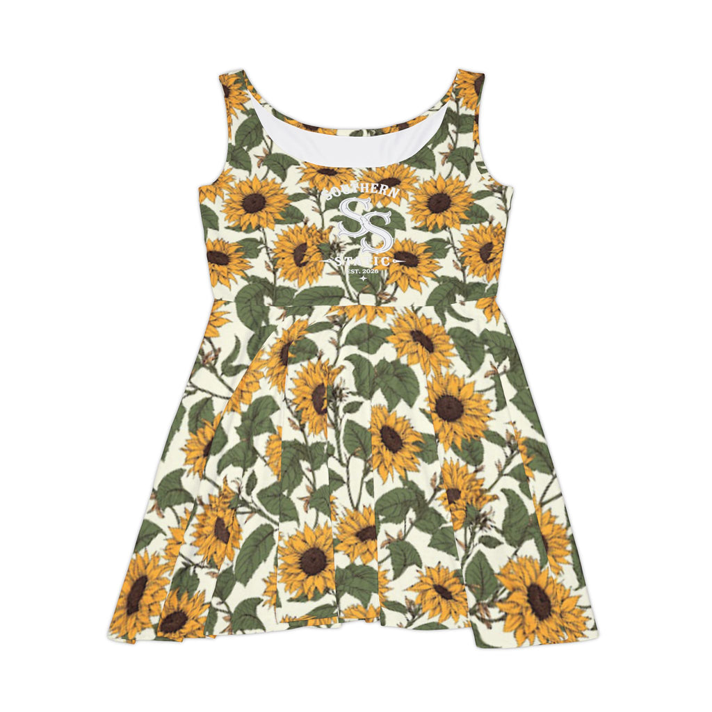 Sunflower Crop-Top Skater Dress — Floral Summer Dress for Women