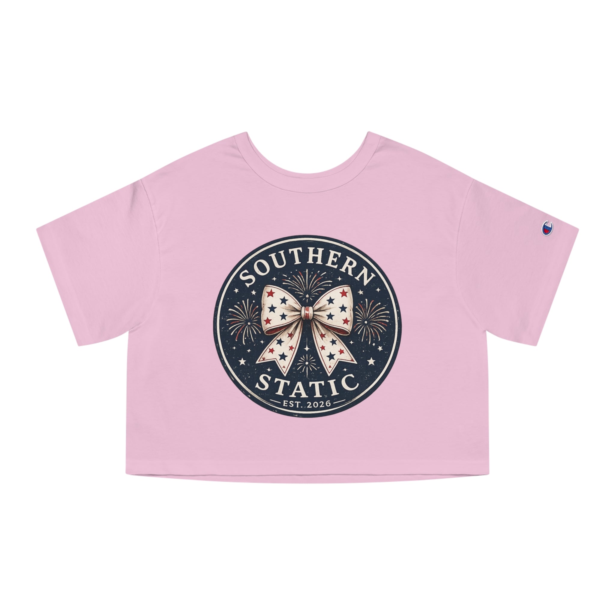 Women’s Southern Static Cropped Tee — Patriotic Bow Graphic Women's T-Shirt