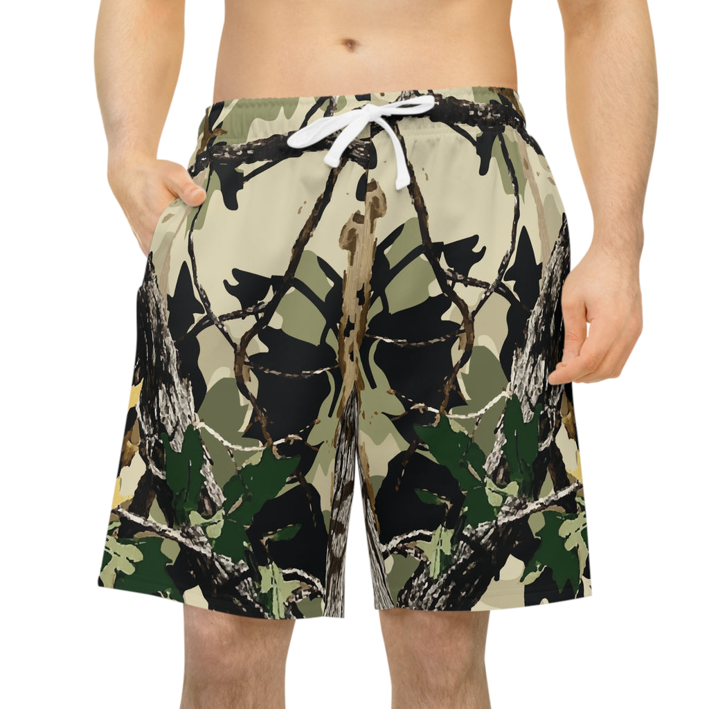 Camo Hunting Athletic Shorts — Realtree Woodland Print Long AOP