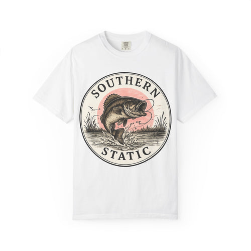 Bass Fishing Graphic T-Shirt — "Southern Static" Vintage Pond Logo