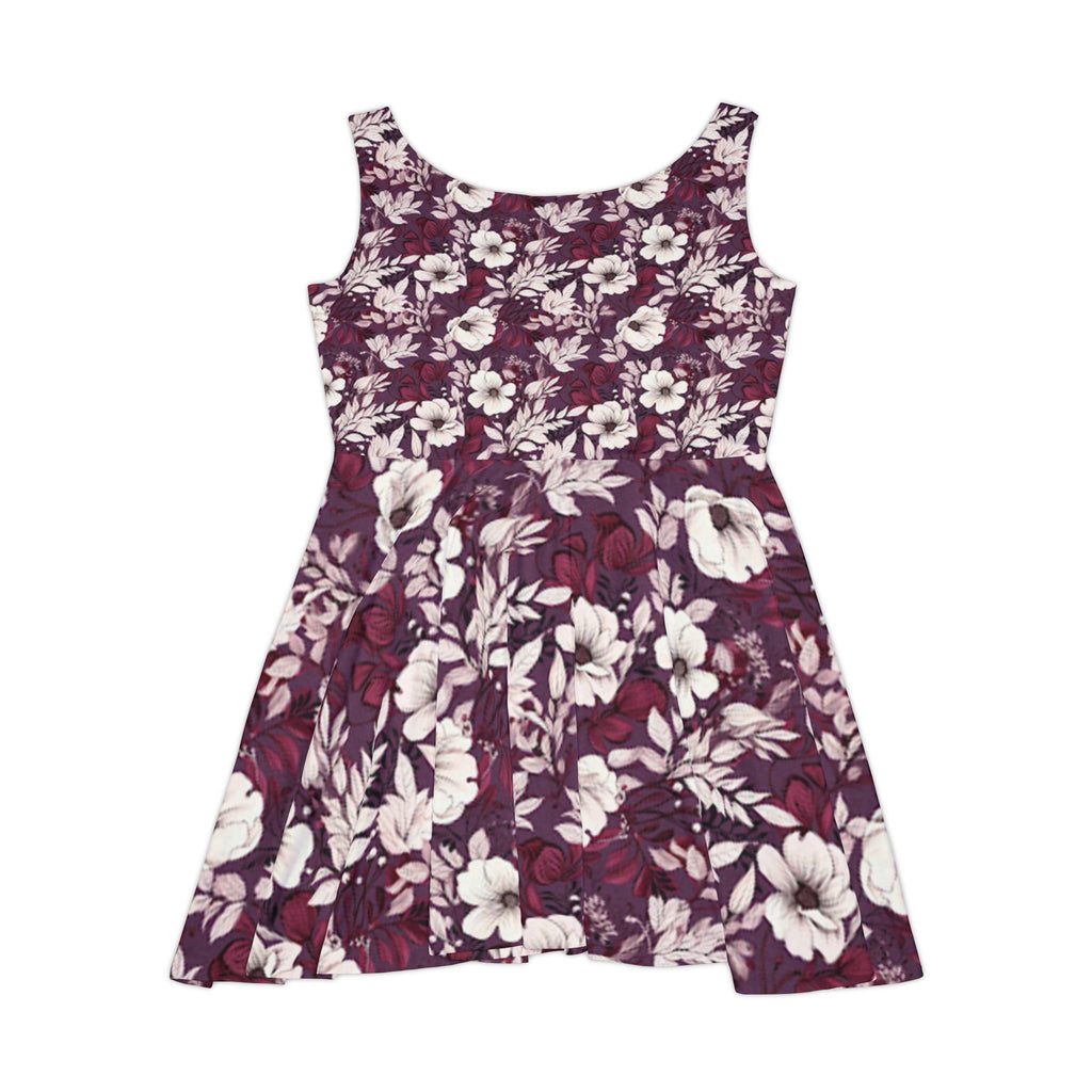 Floral Plum Skater Dress — Vintage White Hibiscus Print