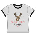 Southern Static Ringer Tee — Camo Deer Graphic Women's Shirt