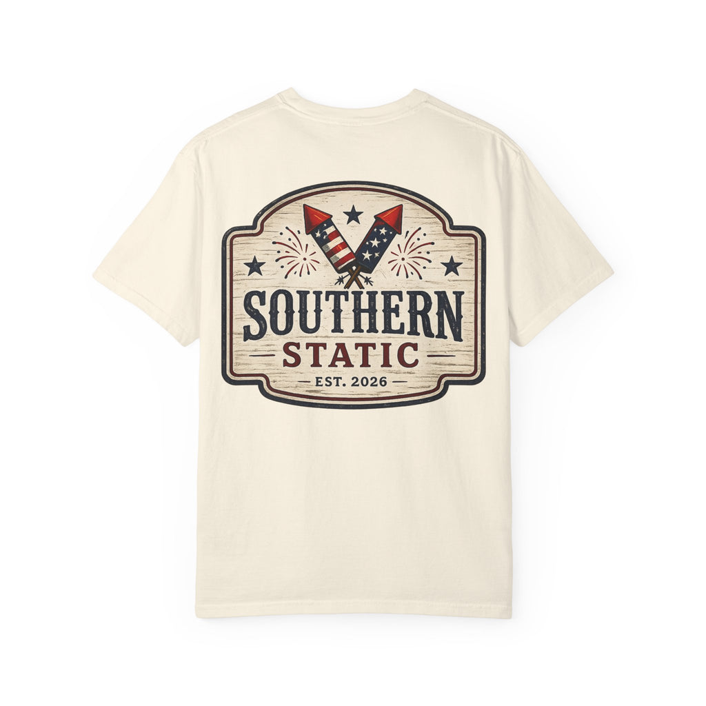 Men’s Southern Static T-Shirt — Patriotic Fireworks Logo Tee