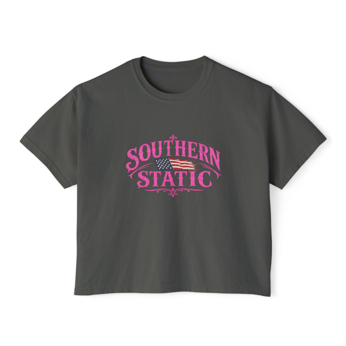 Southern Static Women's Boxy Tee — Pink Vintage Flag Graphic