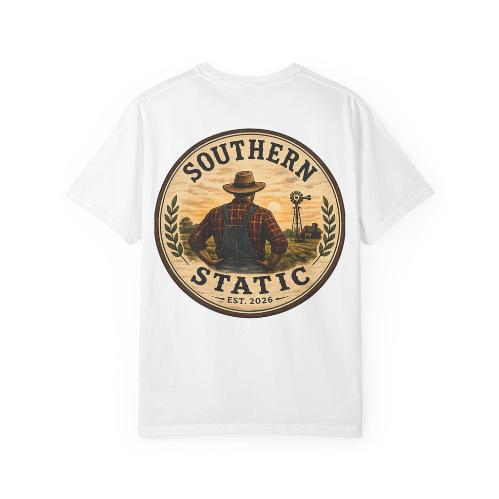 Southern Static T-Shirt — Vintage Farmer Logo Tee (Est. 2026)