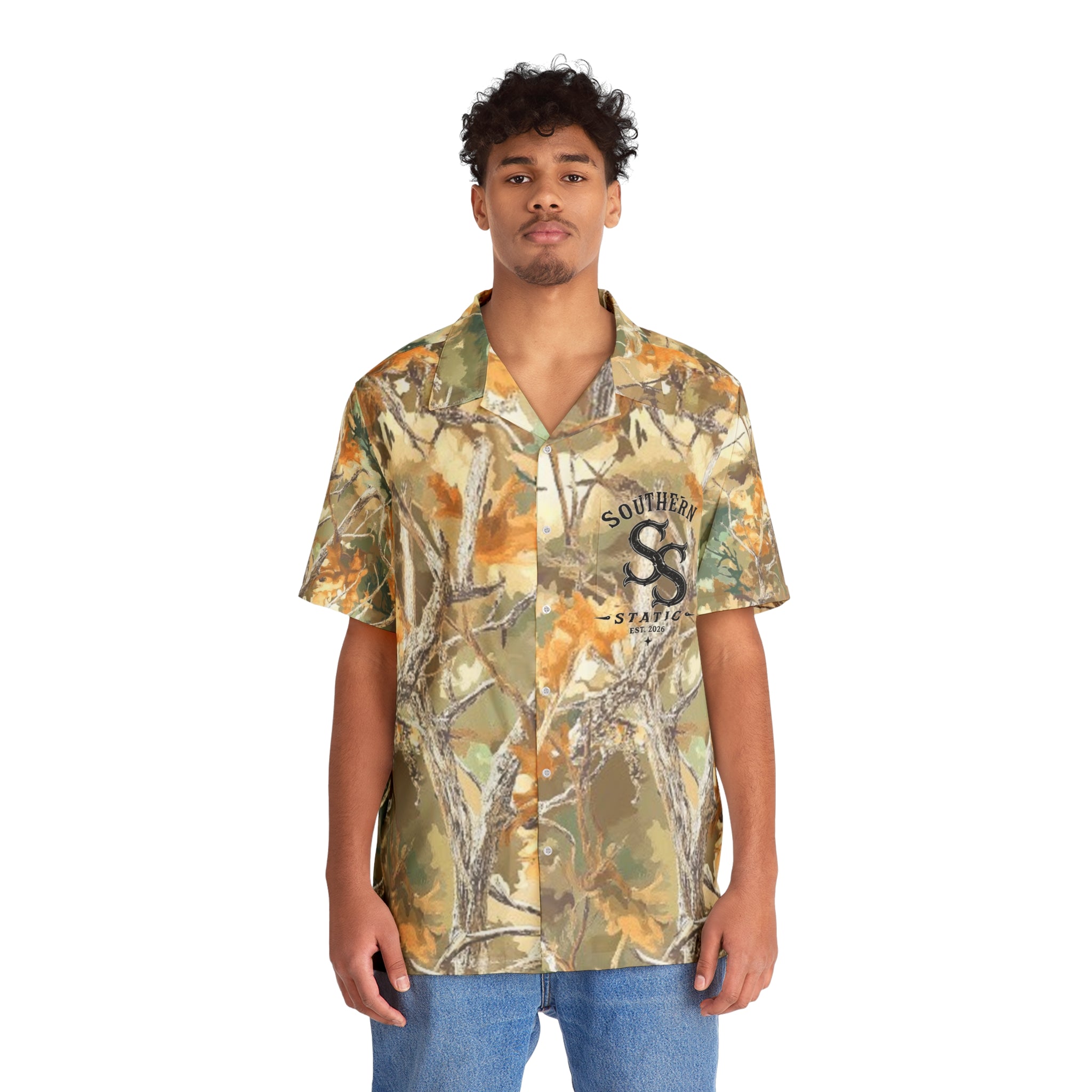 Camo Tropical Hawaiian Shirt — Southern Static Logo