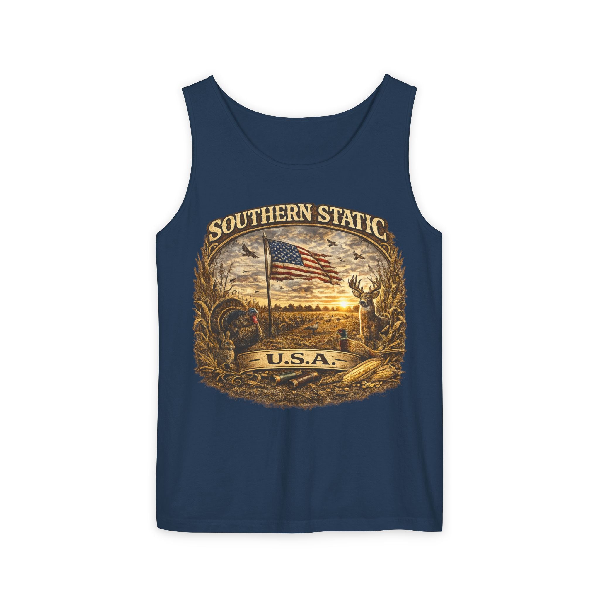 Southern Static USA flag vintage scene Tank Top | Americana, Sunset