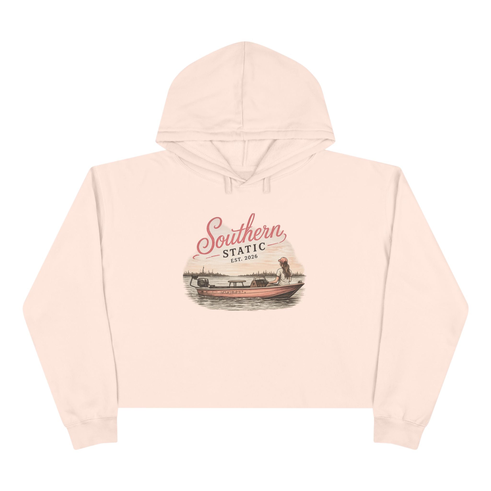 Southern Static Crop Hoodie — Vintage Boat Graphic