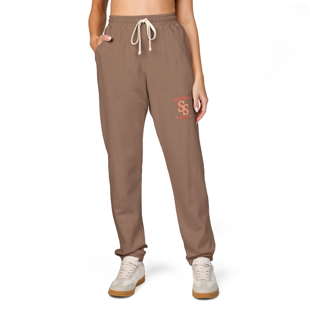 Embroidered Floral Snake Sweatpants — Garment-Dyed Fleece Joggers