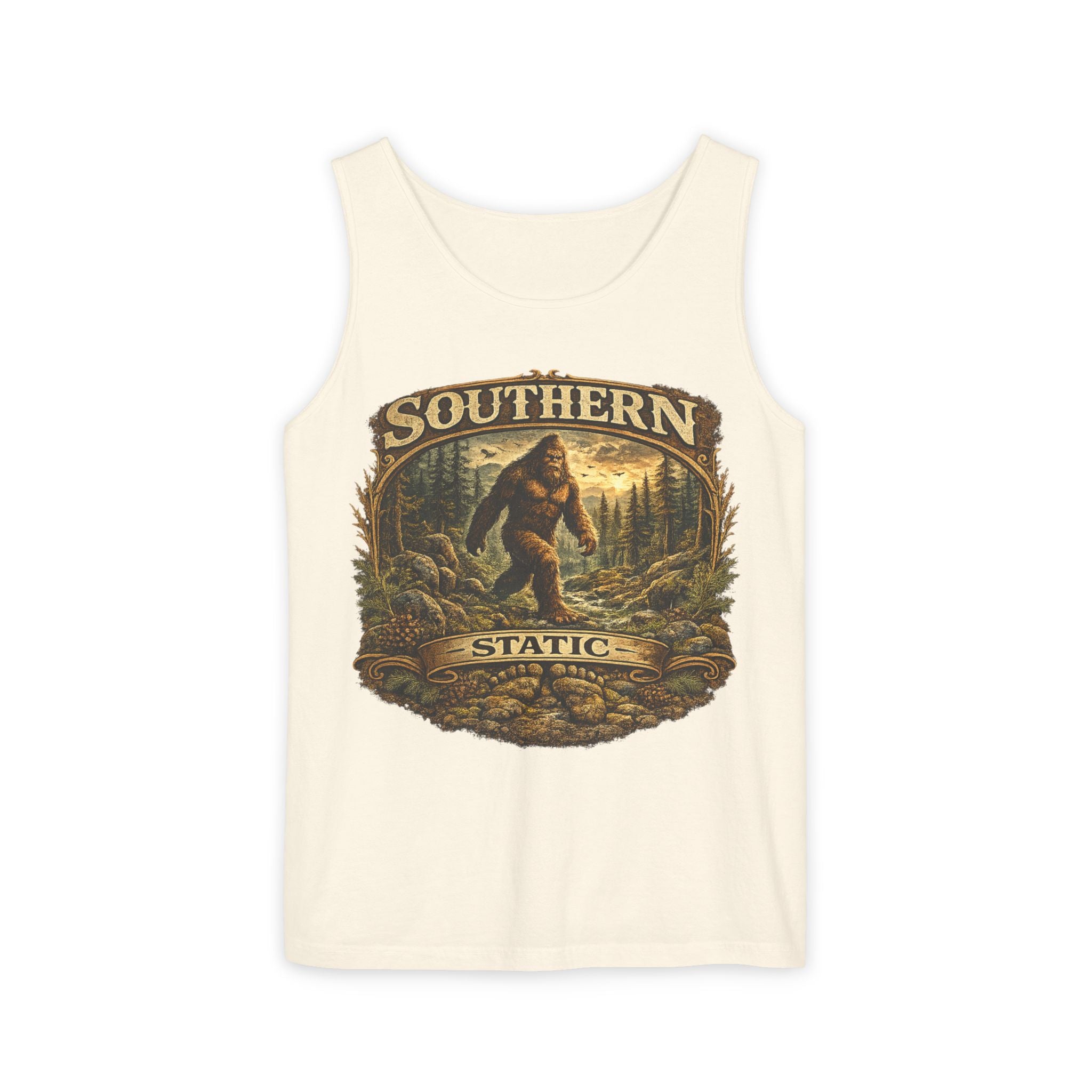 Southern Static Bigfoot Tank Top | Sasquatch Forest Vintage Design