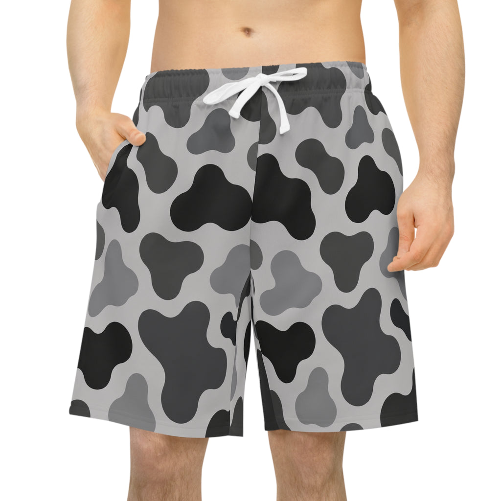 Gray Camouflage Pattern Athletic Long Shorts | Camo Print Shorts