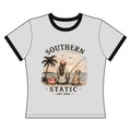 Southern Static Fishing Tee — "Southern Static" Beach Sunset Ringer Shirt