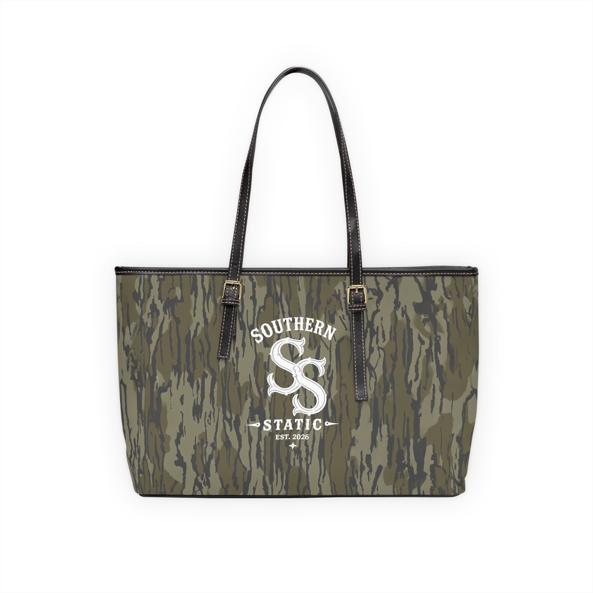 Camo PU Leather Shoulder Bag — Southern Static Logo Tote