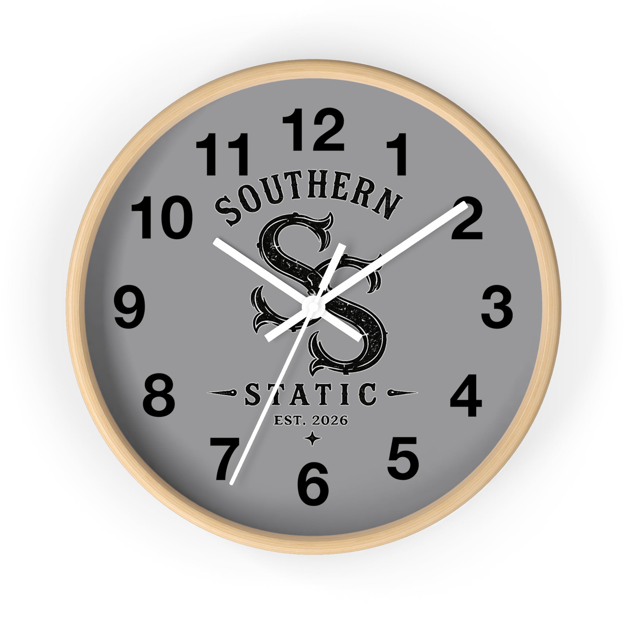 Southern Static Decorative Wall Clock — Vintage Monogram Gray Clock