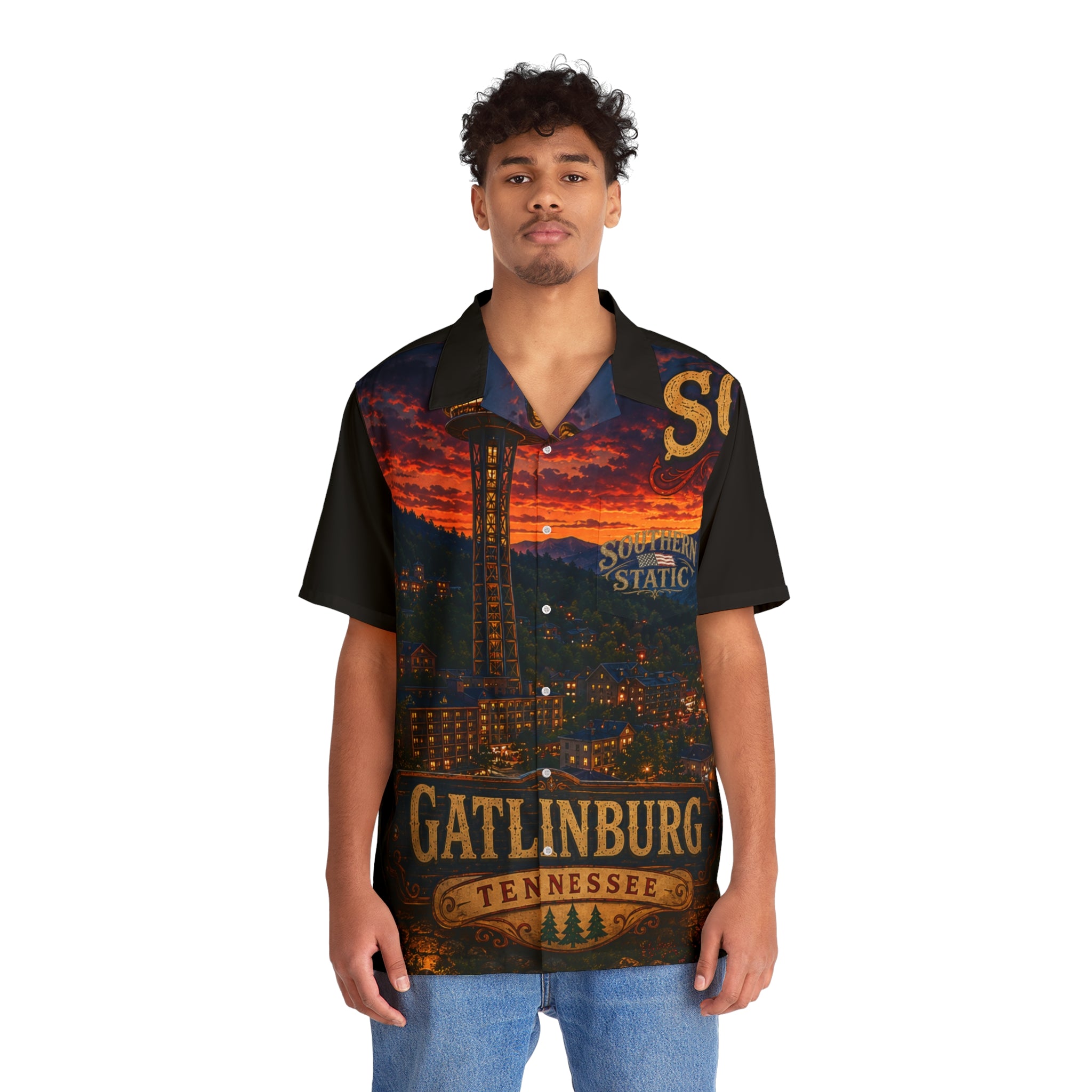 Sunset City Street Scene Hawaiian Shirt | Retro Neon Skyline AOP