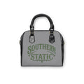 Southern Static Shoulder Handbag | Vintage Script Logo, White & Black Accent