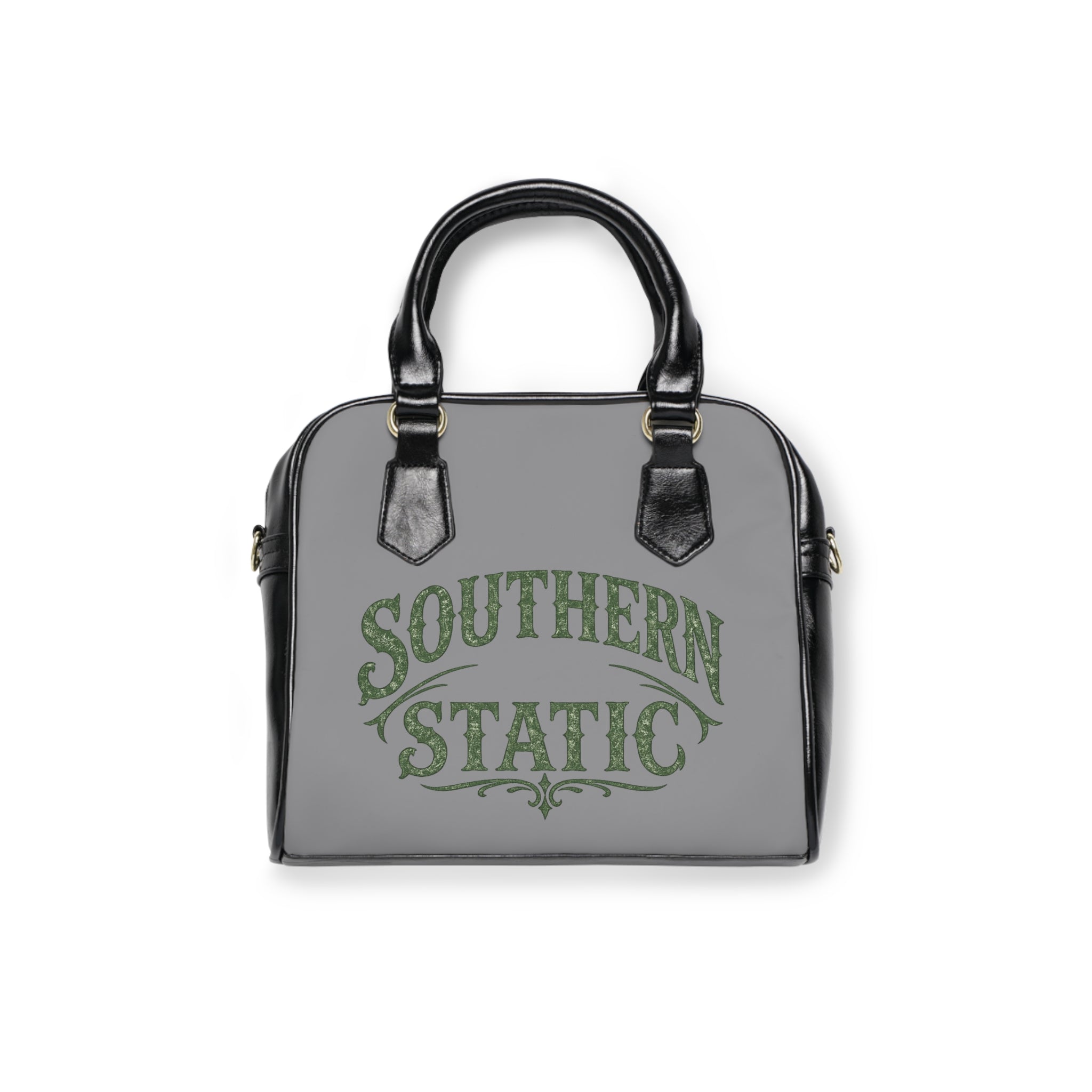 Southern Static Shoulder Handbag | Vintage Script Logo, White & Black Accent