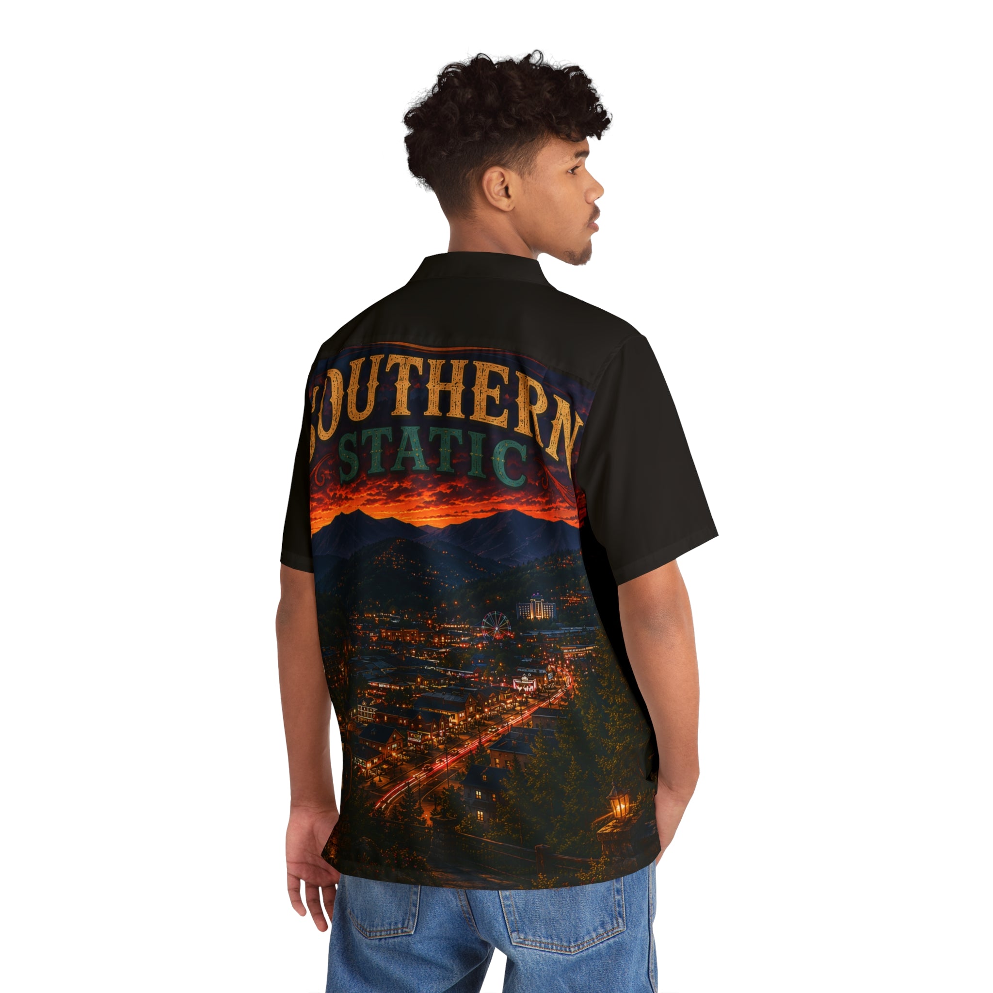 Sunset City Street Scene Hawaiian Shirt | Retro Neon Skyline AOP