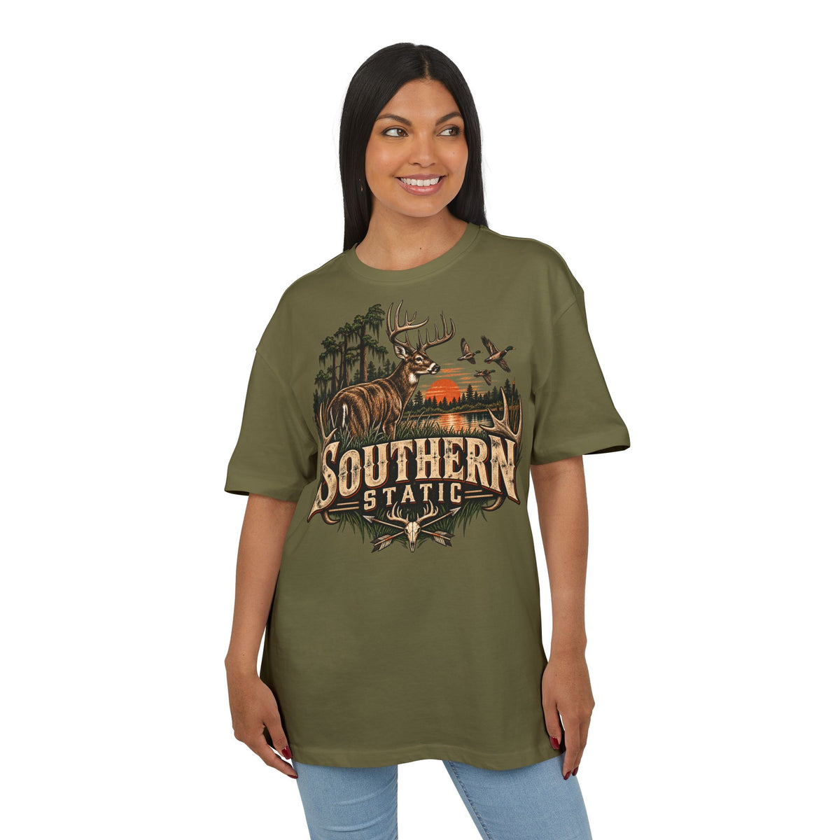 Southern Station Graphic Tee — Deer & Sunset Hunting T‑Shirt