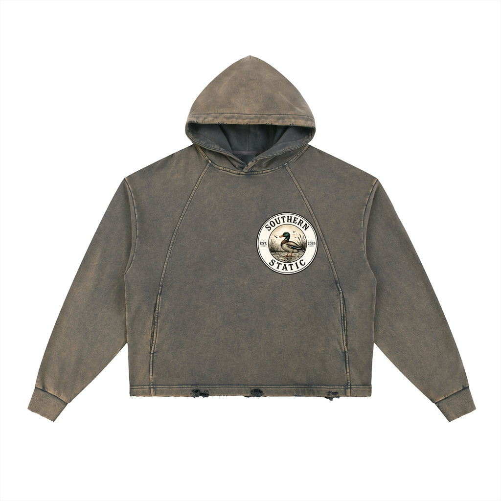 Vintage Washed Frayed-Hem Hoodie