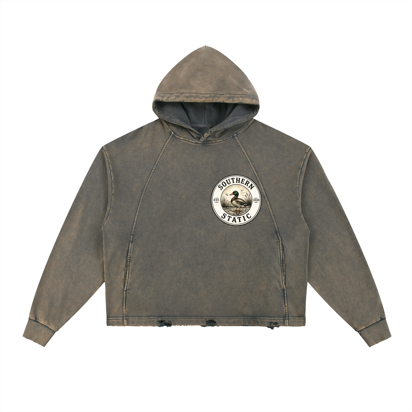 Vintage Washed Frayed-Hem Hoodie