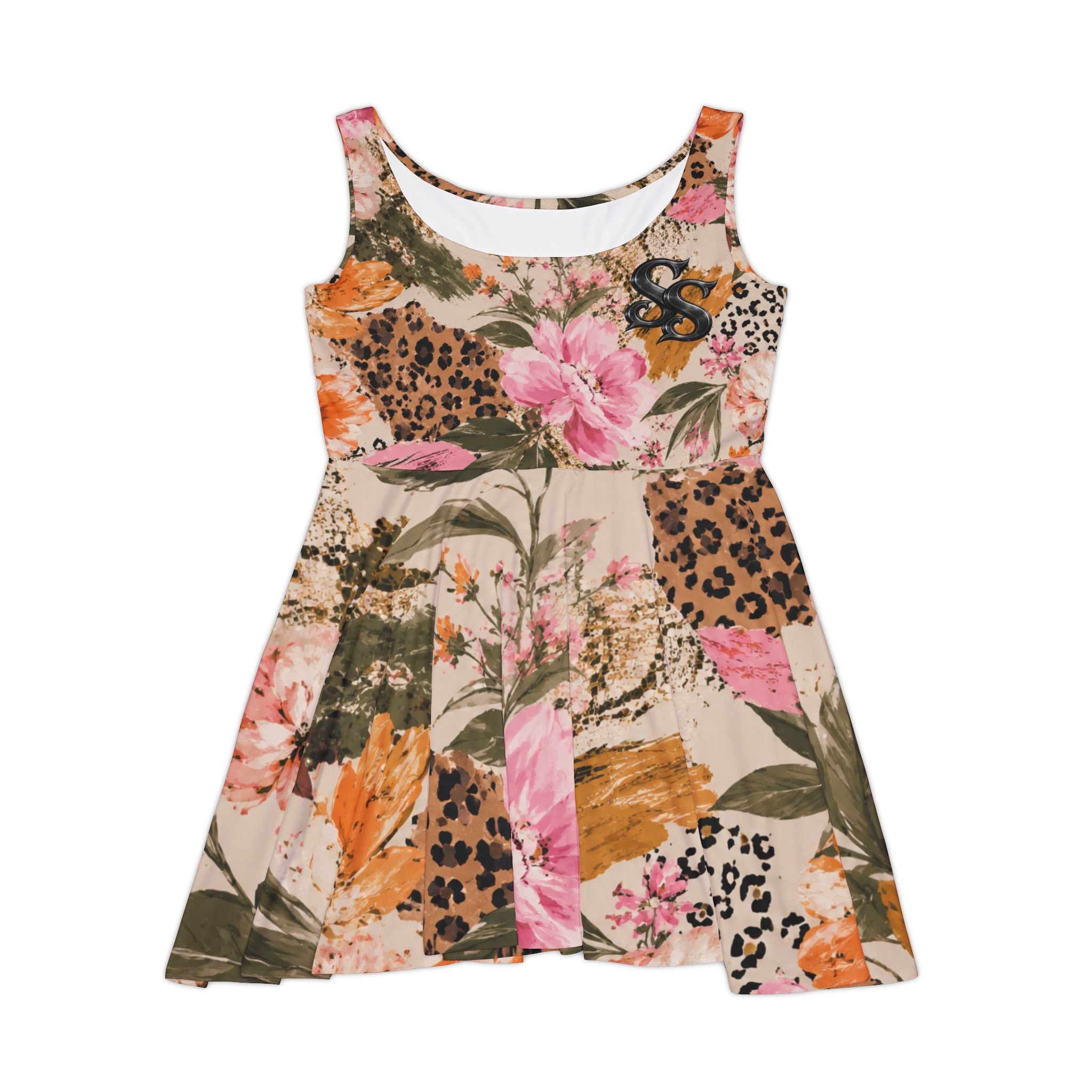 Floral Leopard Patchwork Women's Skater Dress | All-Over Print