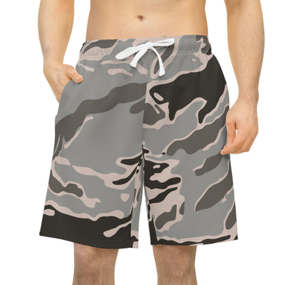 Camo Performance Athletic Shorts — Neutral Tigerstripe All-Over Print