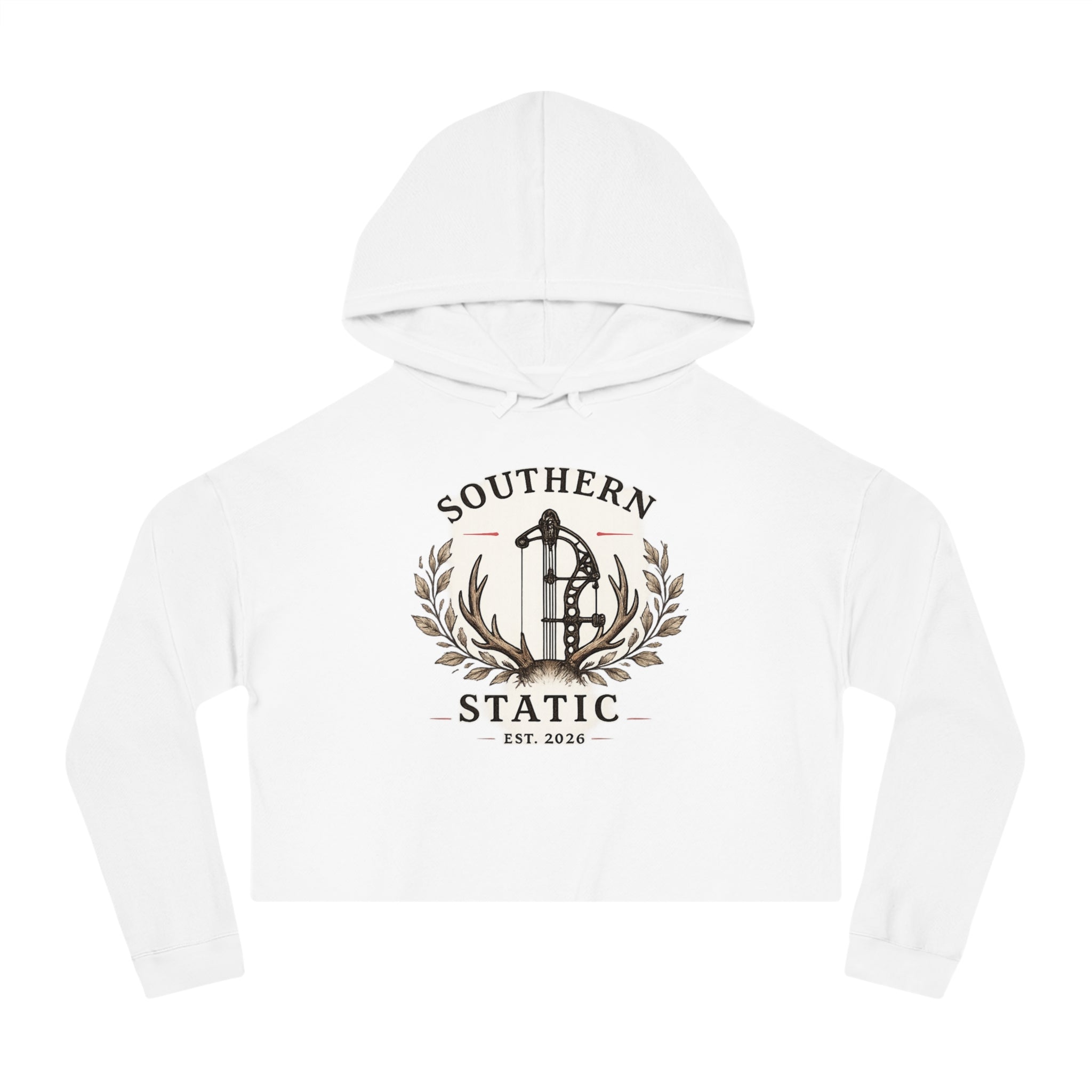Southern Static Cropped Hoodie - Women’s Vintage Southern Crest Hooded Sweatshirt