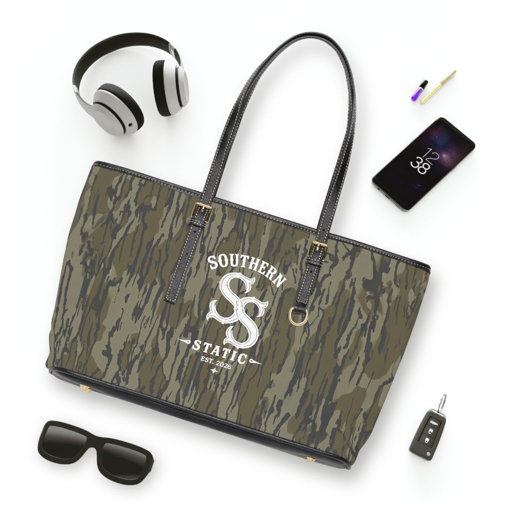 Camo PU Leather Shoulder Bag — Southern Static Logo Tote