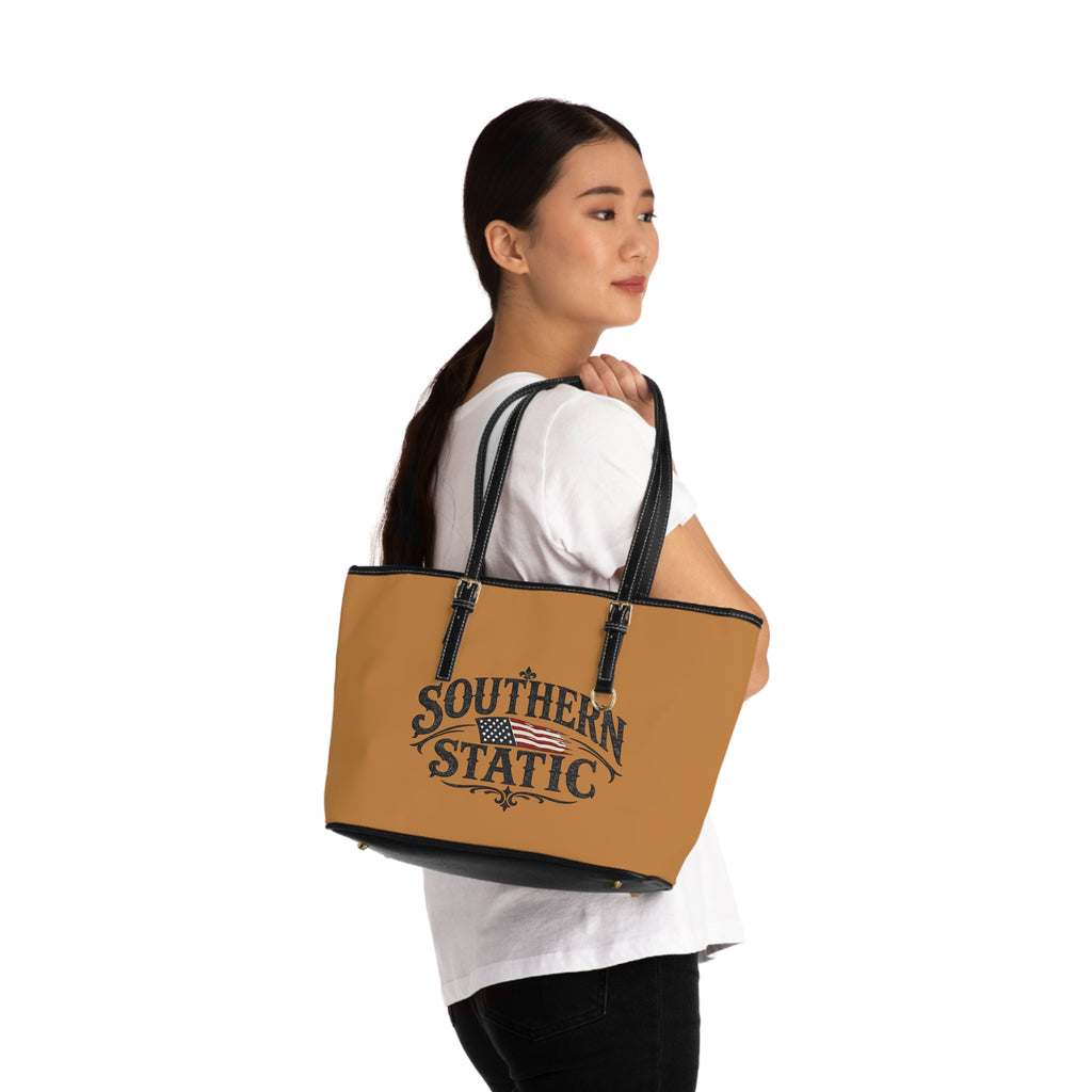 Southern Static PU Leather Shoulder Bag – American Flag Logo Tote