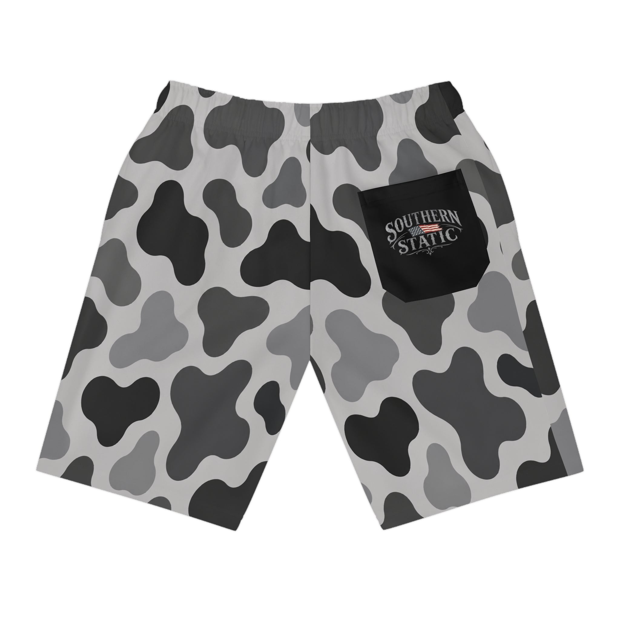 Gray Camouflage Pattern Athletic Long Shorts | Camo Print Shorts