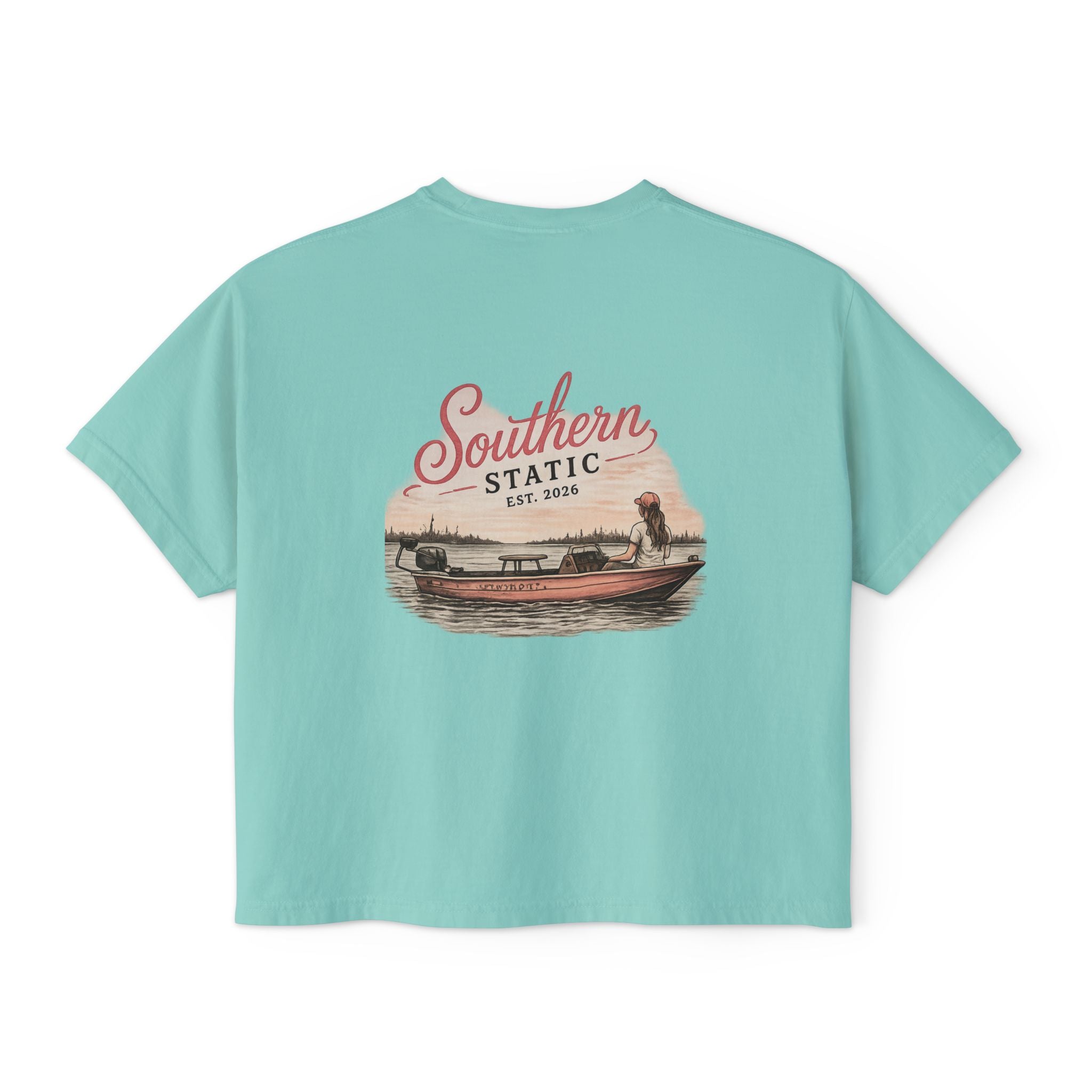 Southern Static Boxy Tee - Vintage Boat Logo Women's Crop T-Shirt