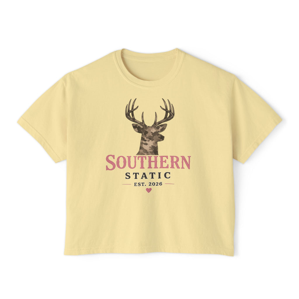 Southern Static Deer Graphic Tee — Women's Boxy T-Shirt