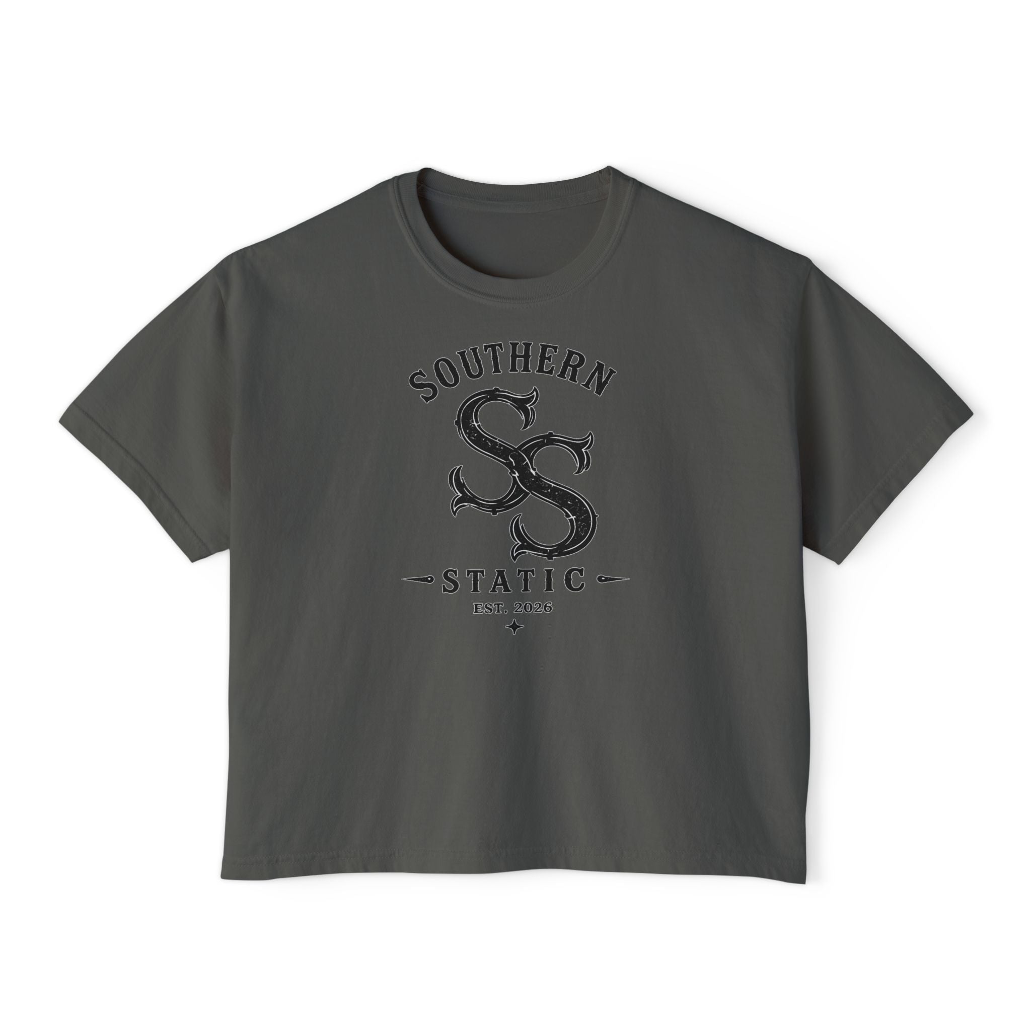 Southern Static Boxy Tee - Vintage Boat Logo Women's Crop T-Shirt