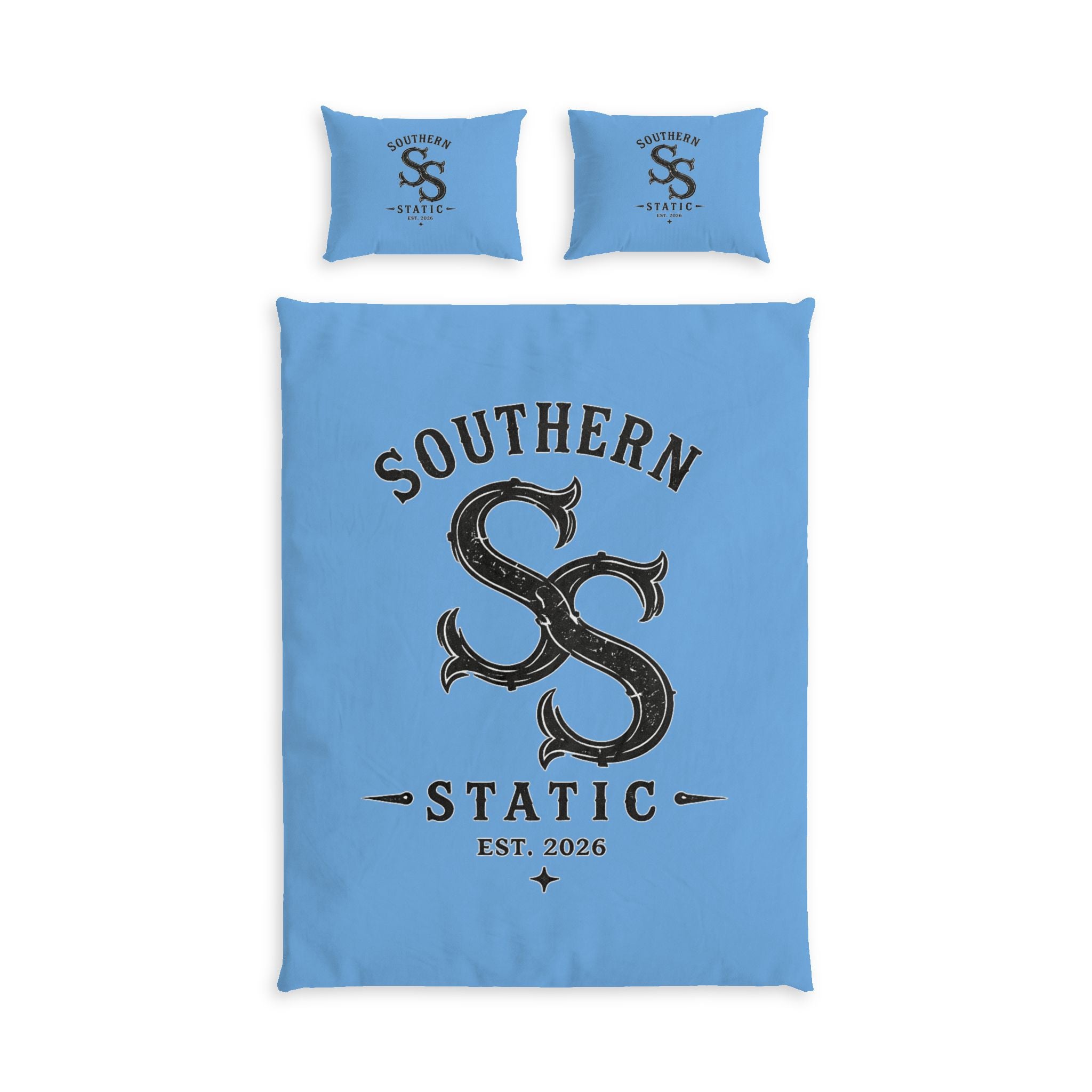 Southern Static Cotton Bed Set – Vintage Monogram Duvet Cover with Pillows