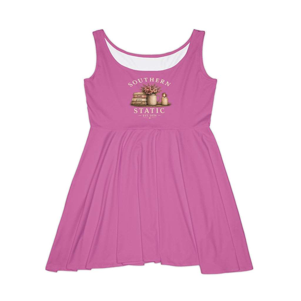 Southern Static Floral Skater Dress — Feminine Pink Book & Tea Graphic