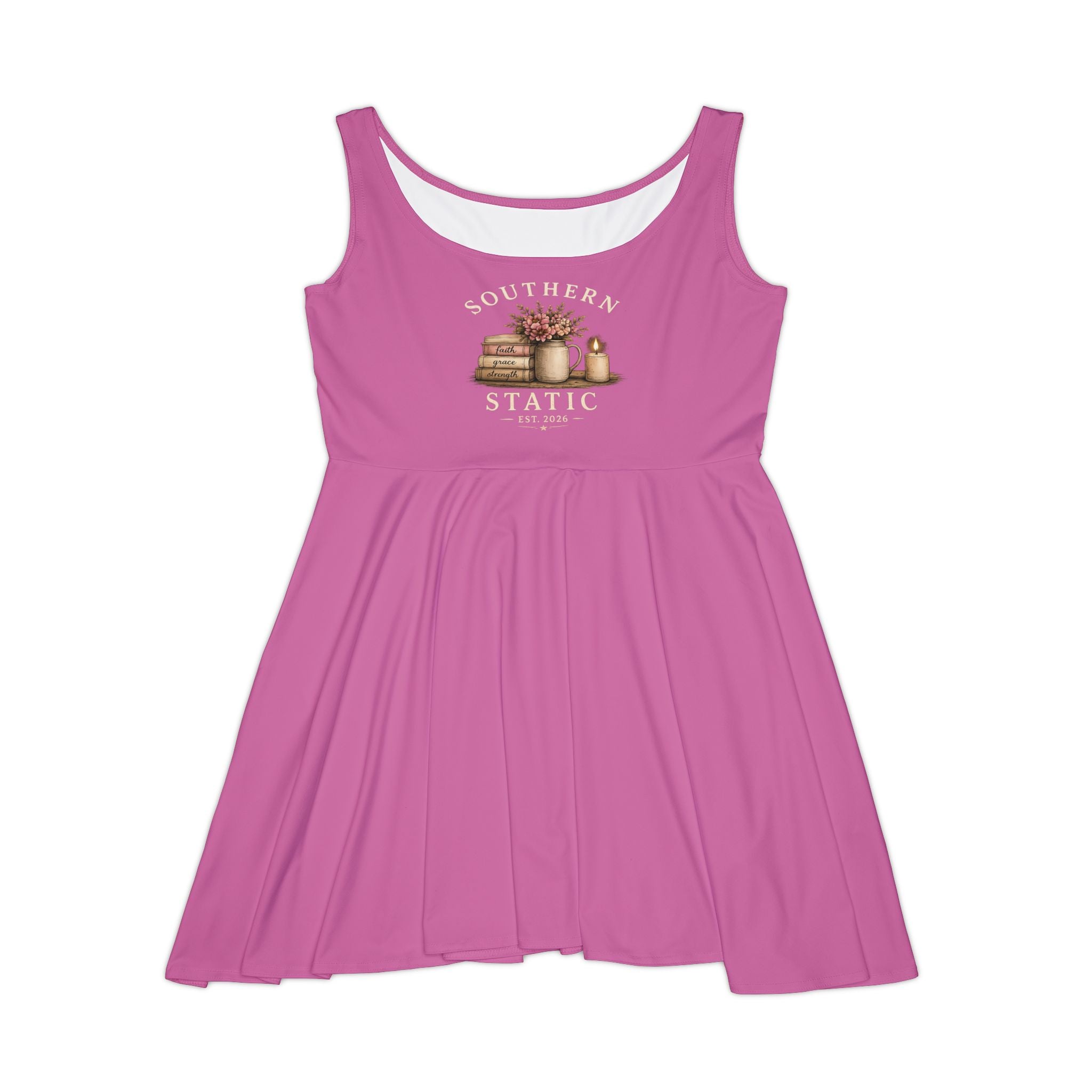 Southern Static Floral Skater Dress — Feminine Pink Book & Tea Graphic