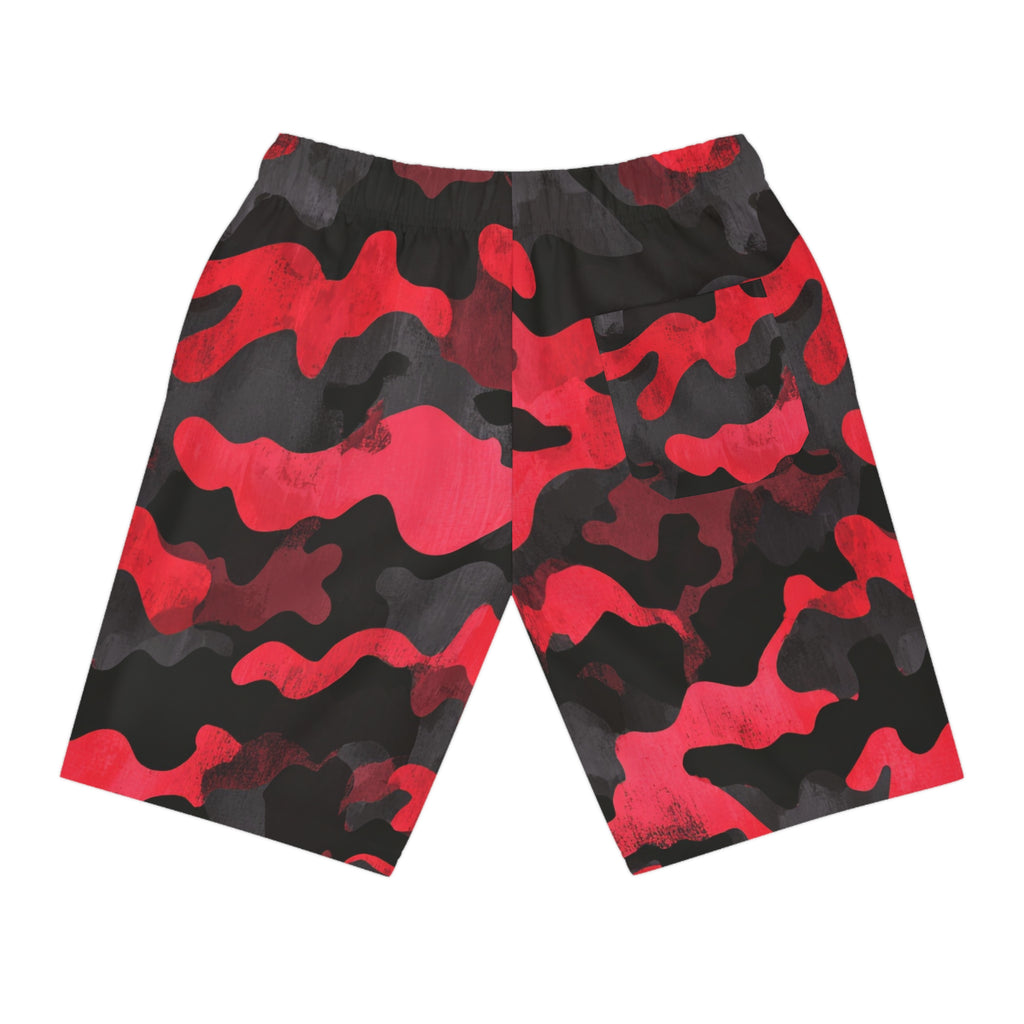 Red Camo Athletic Long Shorts — Southern Static Logo