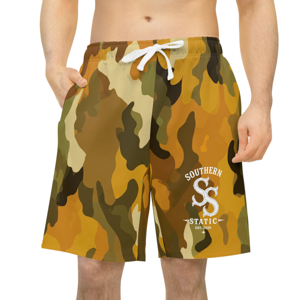Camo Athletic Long Shorts — Southern Static Logo Performance Swim/Workout Shorts